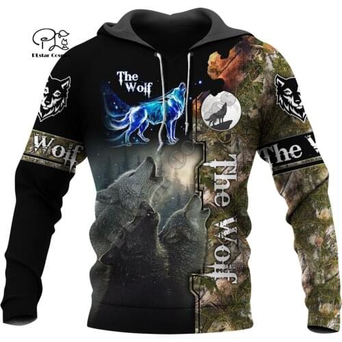 PLstar Cosmos Animal Hunter Wolf Hunting Tattoo Camo Tracksuit Pullover NewFashion Harajuku 3DPrint Men/Women Casual Hoodies D14