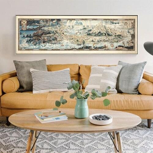 An anciente mappe of Fairyland Oil Painting on Canvas Cuadros Posters And Prints Wall Art Decor for Living Room Office Unframed