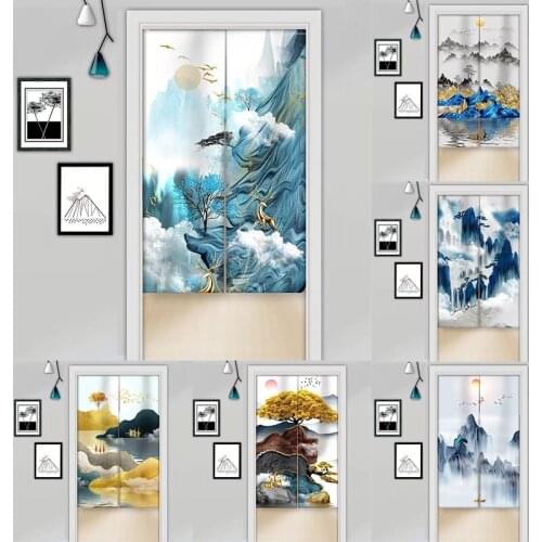 Chinese Landscape Cloth Curtain Living Room Half Panel Curtain Doorway Hanging Curtain Blackout Curtain Home Decoration