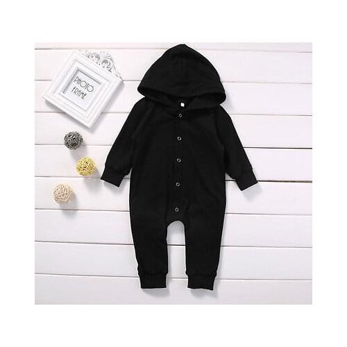 Citgeett Spring Autumn Cotton Newborn Baby Boy Kids Pure black Long Sleeve Romper Jumpsuit Hooded Clothes Outfits