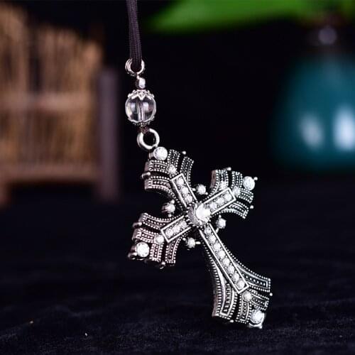 Car Pendants Diamond Cross Jesus Christian Gifts Religious Car Rearview Mirror Hanging Ornaments Car Accessories Auto Decor