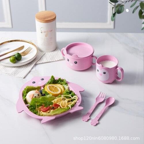 Cross-Border Hot Selling Cute Animal Wheat Platycodon Grandiflorum Environmental Protection Five-Piece Plate Home Children Feedi