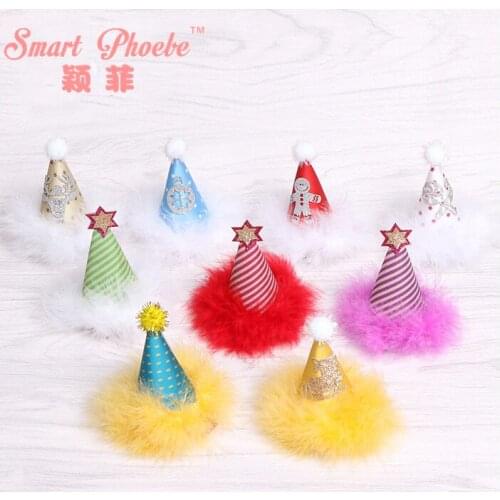 10pcs Fashion Cute Glitter Star Party Hat Hairpins Pom Pom Fur Cap Hair Clips Xmas New Year Princess Headwear Hair Accessories