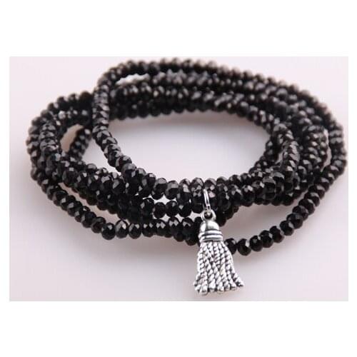 MOODPC Free shipping 5 Strands Crystal with Alloy Tassel Beads Stretched Bracelets Black Pacet Bead Yoga Bracelet & Necklace