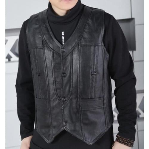 Mens Leather Vest Bussiness Casual Tops Men Leather Waistcoat Mens Man Suit Vests Outerwear Jacket Coats Plus Size XL-8XL Male