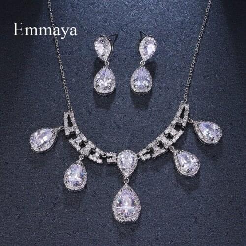 Emmaya Brand Wedding Luxury Jewelry Sets Bridal Necklace Set for Women Teardrop White Zircon Jewelry Set Silver Color Engagement