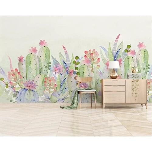 Beibehang Custom 3D Mural Wallpaper Hand Painted cactus plant watercolor wallpaper for living room papel de parede 3d wallpaper