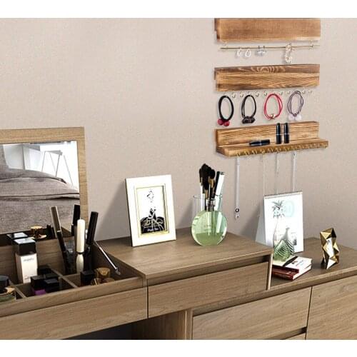 3Pcs Wall Mounted Jewelry Organizer, Rustic Wood Rack for Earring, Bracelet and Necklace Holder - Jewelry Hanger Rack Set