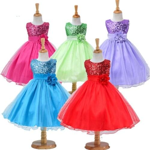 Girls' New 2020 Autumn and Summer Sequined Princess Dress Evening Party Performance Christmas Dress Flower-Dress Girls' Elegant