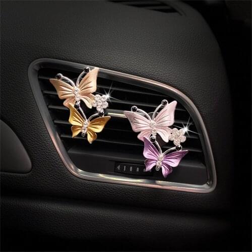 New Diamond Butterfly Car Perfume Air Freshener Two Butterflies Car Air Conditioner Outlet Clip Car Accessories Interior Parts
