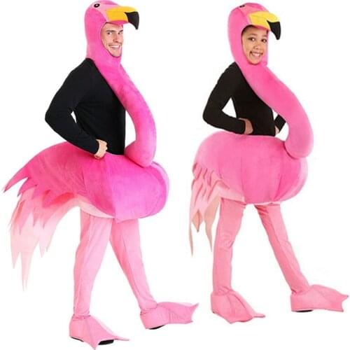 Brand New Rose Red Flamingo Men Costumes Carnival Party Funny Flamingo Kids Role Play Fancy Jumpsuit Adult Smart Bird Cosplay
