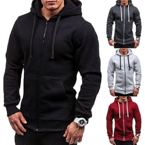 Autumn Winter Fashion Men Slim Solid Color Zip Up Hoodie Winter Hooded Sweatshirt Jacket Coat Top Outerwear