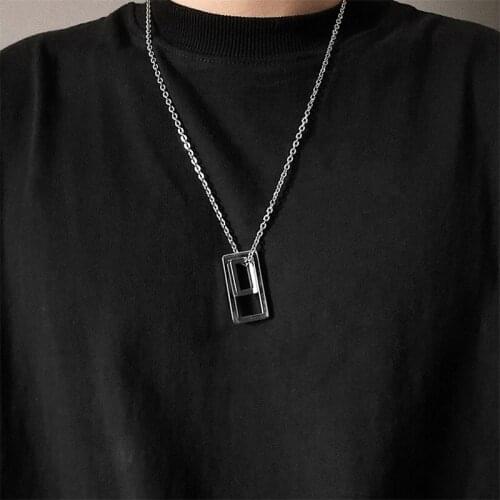 Ins tide necklace personalized cold wind geometric hollow box pendant men and women couples jumper chain