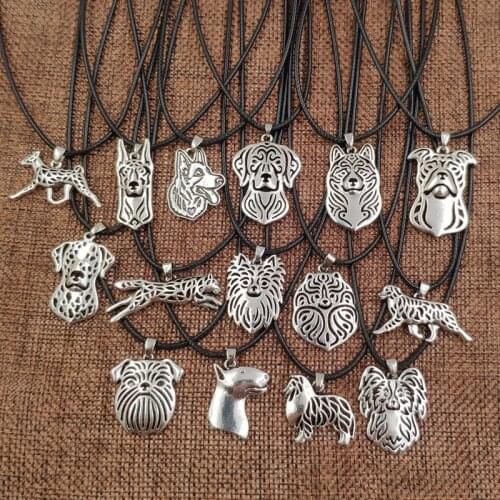 Retro Antique Handmade Rope Necklace Dog Animal Pendant Akita Husky Pomeranian Jewelry For Women Female Punk Cute