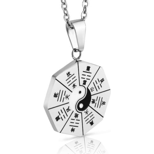 Gossip Yin Yang Necklace Round Pendant for Men Woman Taoist Chinese Mystical Symbol Necklaces Male Jewelry 24Inch