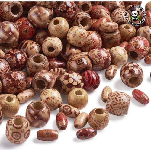 Pandahall 300pcs/Bag 13x12/16x15mm Round & Oval Printed Wood Beads for Jewelry Making Necklace Bracelet Mixed Color Hole 3~4/5mm