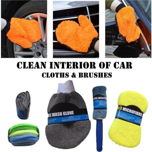 9Pcs Microfiber Car Wash Glove Wheel Brush Wash Cleaning Kit Include Microfiber Towels Applicator Pads Wash Sponge