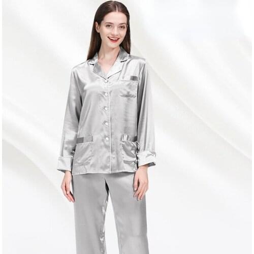 19 Momme Mulberry Silk Pyjama 100% Silk Luxury Long Sleeve Trouser Female Real Silk Homewear Summer Sleepwear Women Pijama