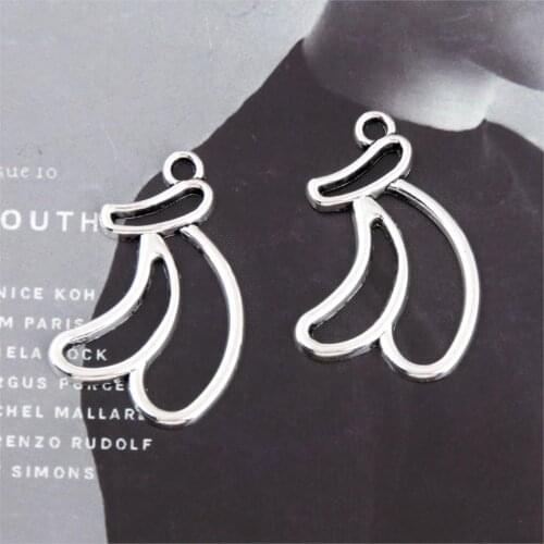 20Pcs Silver Color Banana Charms Fruit Food Pendant Making Diy Earrings Necklaces Women Gift Jewelry Supplies 30x20mm A3310