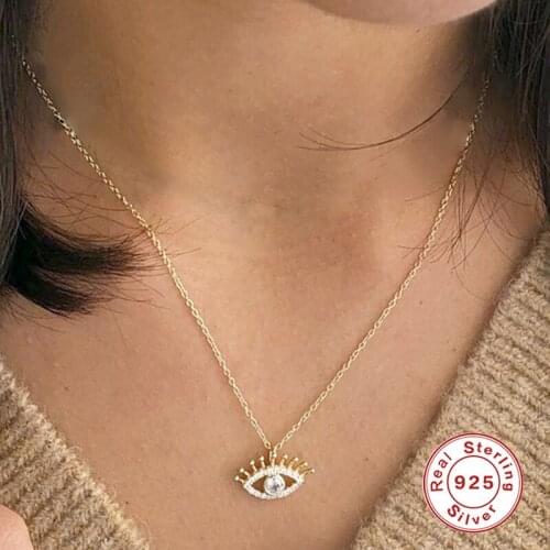 AIDE Bohemian Eye Pendant Necklace for Women Fashion INS Eye Chain Clavicle Necklaces Silver 925 Jewelry Party Gift collares