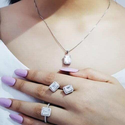 Luxury 925 Sterling Silver cushion zircon jewelry set for Wedding African Bridal wholesale christmas party gift for women