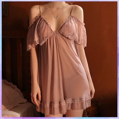 Sexy Night Dress Women Sleep Wear Backless Nightgowns Large Size Erotic Nightdress V-Neck Lace Stripe Temptation Nightie thong