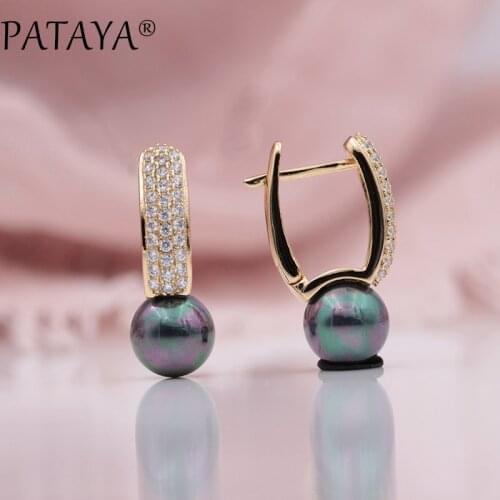 PATAYA New Multicolor Shell Pearls Micro-wax Inlay Natural Zircon Drop Earrings 585 Rose Gold Women Wedding Party Luxury Jewelry