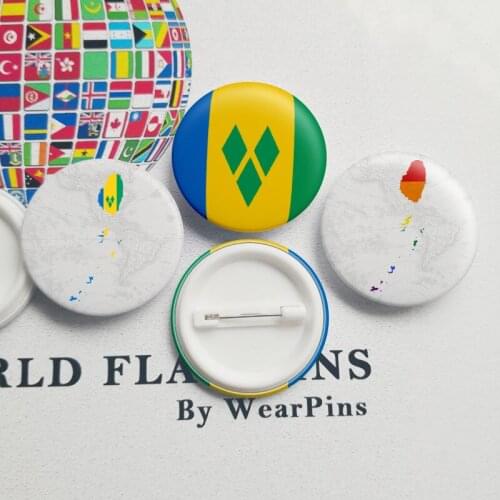 Saint Vincent and the Grenadines Flag Map Tin Button Pins LGBT Gay Rainbow Pride Tin Button Badges
