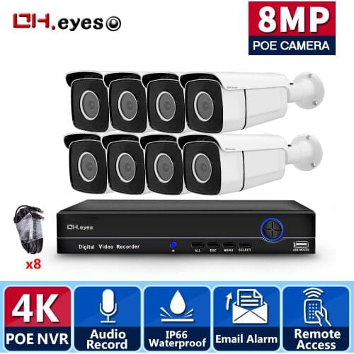 8Ch 4K Ultra Hd Cctv Camera Security System 8MP Video Surveillance Kit H.265 Outdoor Audio Record Poe IP Camera NVR Set