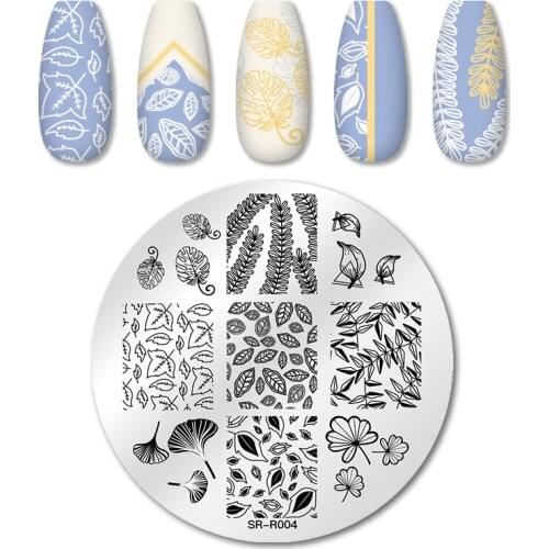T-TIAO CLUB Round Nail Stamping Plates Flower Patterns Natural Plants Leaves Nail Art Stamp Templates Stencil Accessories Tools