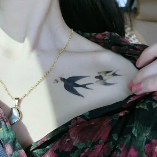 Waterproof Temporary Tattoo flying bird clavicle double wallows tatto stickers flash tatoo fake tattoos for girl women lady