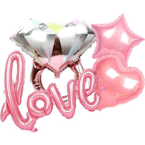 Love Letter Balloons, Heart And Star Balloons for Engagements Bridal Showers Romantic Diamond Rose Gold Ring Balloon