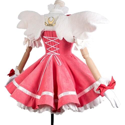 New Anime Cardcaptor Sakura Cosplay Costume Kinomoto Sakura Luxury Pink Dress Corduroy Carnival Halloween Costumes for Women