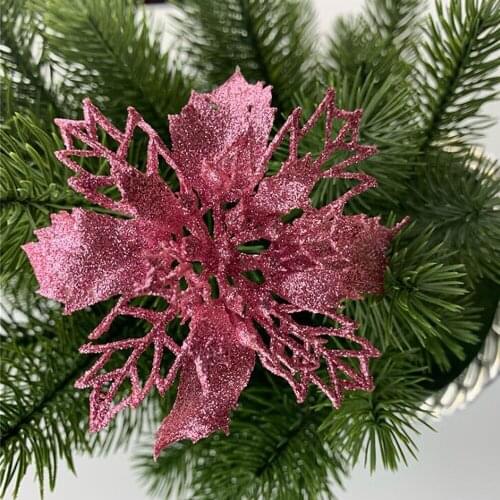 10pcs Artificial Flower Decoration DIY Wreath Fake Glitter Poinsettia Flower Christmas Wreath Tree Decorations Xmas Gift