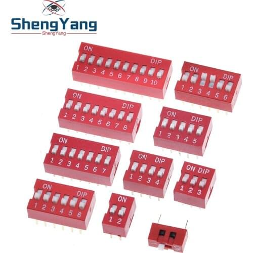 10pcs Slide Type Switch Module 1 2 3 4 5 6 7 8 10PIN 2.54mm Position Way DIP Red Pitch Toggle Switch Red Snap Switch Dial Switch