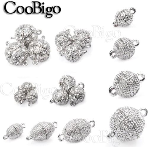 100 Sets Strong Magnet Clasp Metal Magnetic Snap Closure for Jewelry Silver Necklace Bracelet DIY Findings Rhinestone Ball Oval