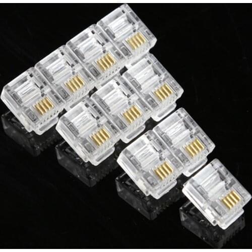 100Pcs Crystal Head RJ11 6P4C Modular Plug Gold Plated Brand New Network Connectors For Phone Cables Connectors