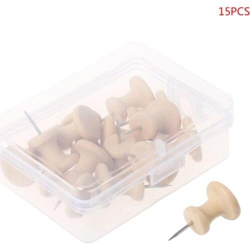 15Pcs Nautral Cork Wooden Pushpins Thumbtack Board Pins Drawing Photo Wall Studs Office School Supplies Wholesale Drop Ship