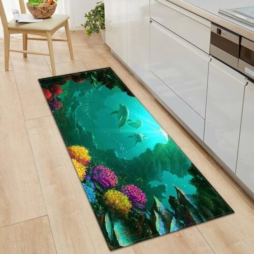 3D Underwater World Kitchen Mat Bedroom Floor Decoration Living Room Carpet Door Corridor Bathroom Non-slip Mat Carpet