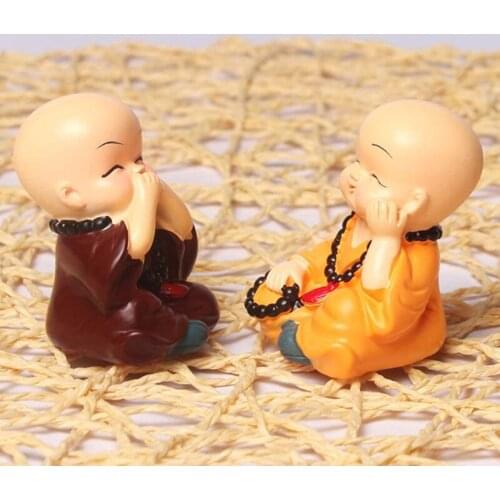 4Pcs Creative Bunddha Beads Small Statue Little Bonze Resin Figurine Miniatures Crafts Home Desktop Car Dashboard Decor