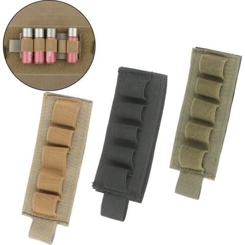 5 Round Hunting MOLLE Shotgun Stock Shell 12 Gauge Holder Ammo Pouch Hunting Stick Shell Ammo Carry Holder Reload Strip Shooting