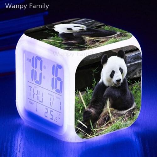Very Lovely Panda Alarm Clock 7 Color Glowing Multifunctio Alarm Clock LED Big screen Touch Sensing Digital Flash Watches Clock
