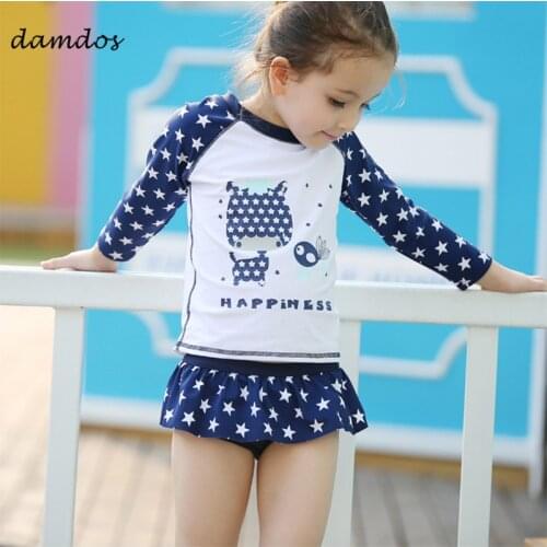 Swimwear 2019 for Children With Sleeve UPF50+ UV Protected Beach Dress Two Piece Kids Swimsuit Bathing Suit Swimwear for Girls