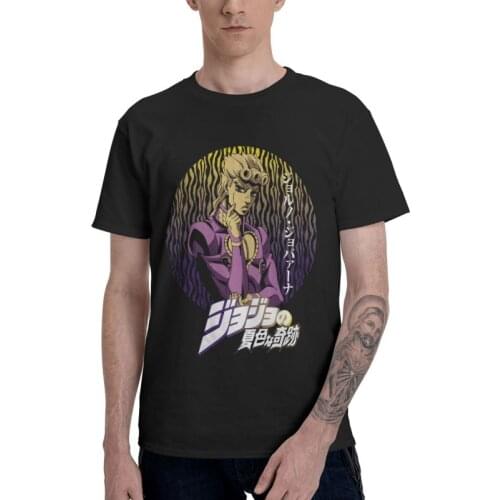 JoJo Bizarre Adventure Hot Anime T Shirt Mens 100% Cotton Printed T-shirts Novelty Tshirt Short Sleeve Anime Giorno Giovanna Tee