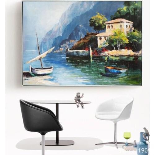 Cotton no frame Mediterranean sea boat landscape canvas printings oil painting printed on cotton wall art decoration pictures