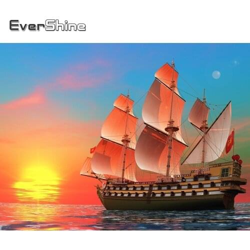 Evershine Diamond Embroidery Full Set Handwork Diamond Painting Boat Rhinestone Pictures Diamond Mosaic Landscape Wall Decor