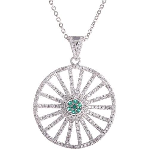 Colgantes Mujer Moda Gold Chain Jewelry Round Hollow Flower Micro Pave CZ Crystal Copper Jewellery Summer Necklace