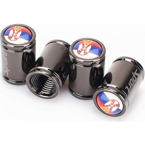 Car Tire Valve Caps Serbia Flag Emblem Wheel Tyre Stem Cap Dustproof Airtight Cover For Land Rover Defender Discovery Freelander