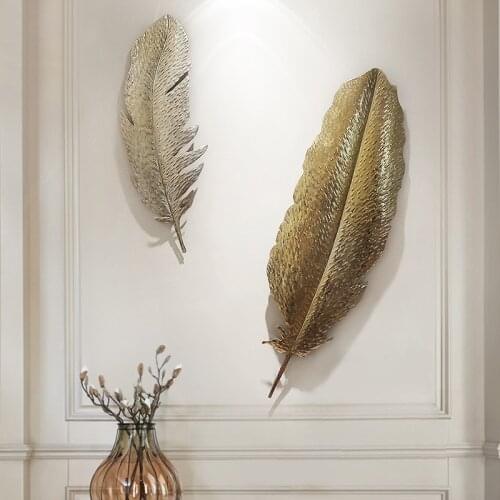 Creative Feather Wrought Iron Wall Decoration Wall Decoration Gold Foil Process European Style Home Living Room Wall Decoration