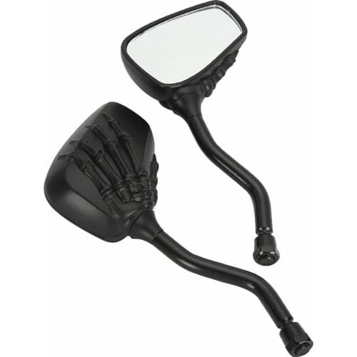Black Skull Skeleton Mini Side Mirrors ATV Motorcycle Street Sport Bike Cruiser Chopper Cafe Racer Bobber Scooter